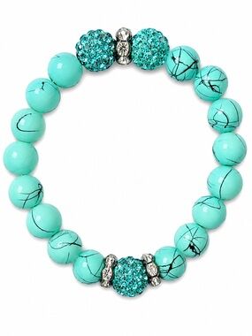 Turquoise Beaded Stretch Bracelet with Crystal Accent